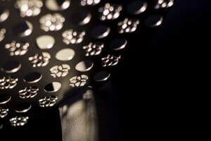 &ldquo;NUR&rdquo; 2020, Lampada in Pietra Serena, acciaio forato.